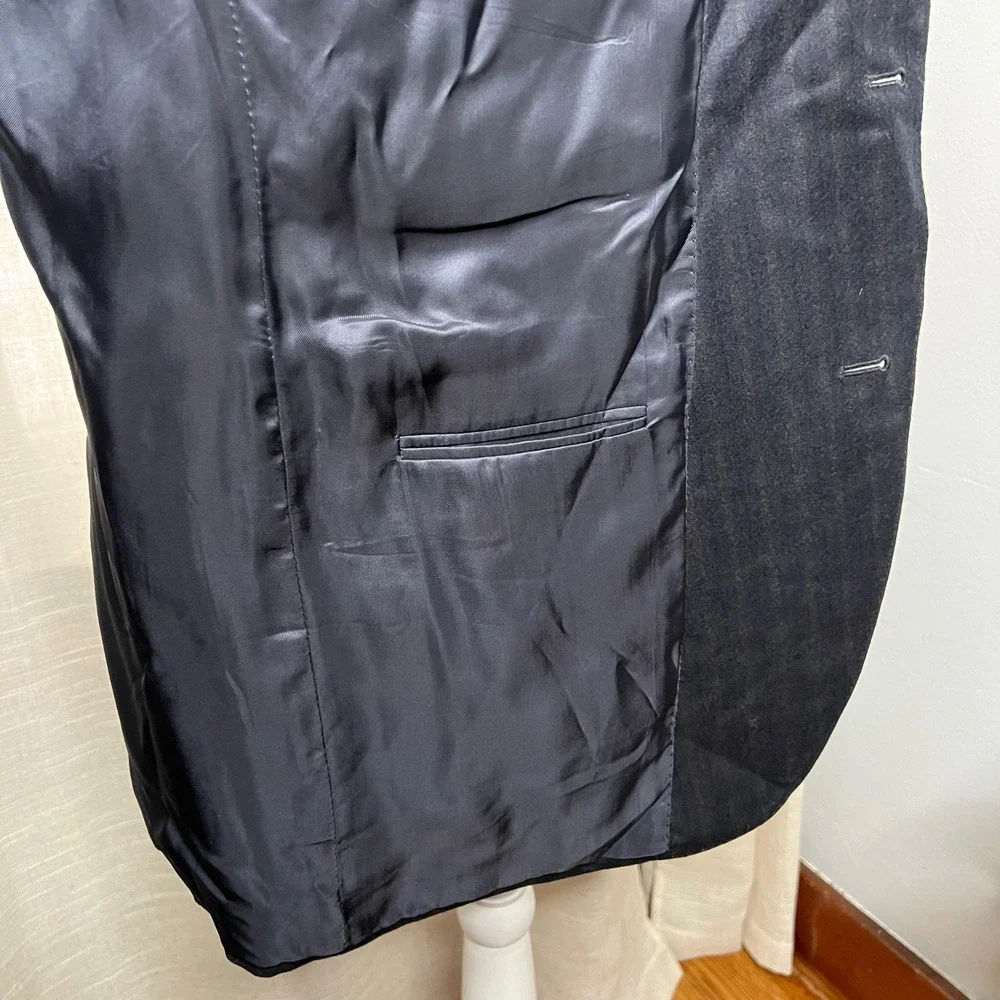 Ermegegildo Zegna 100% Wool Blazer Navy Blue Brown Stripe Men's Size EU 58 US 48